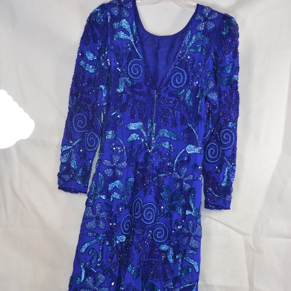 Ashley of London Vintage 100% silk /beaded/sequin Dress SZ L - Picture 11 of 14